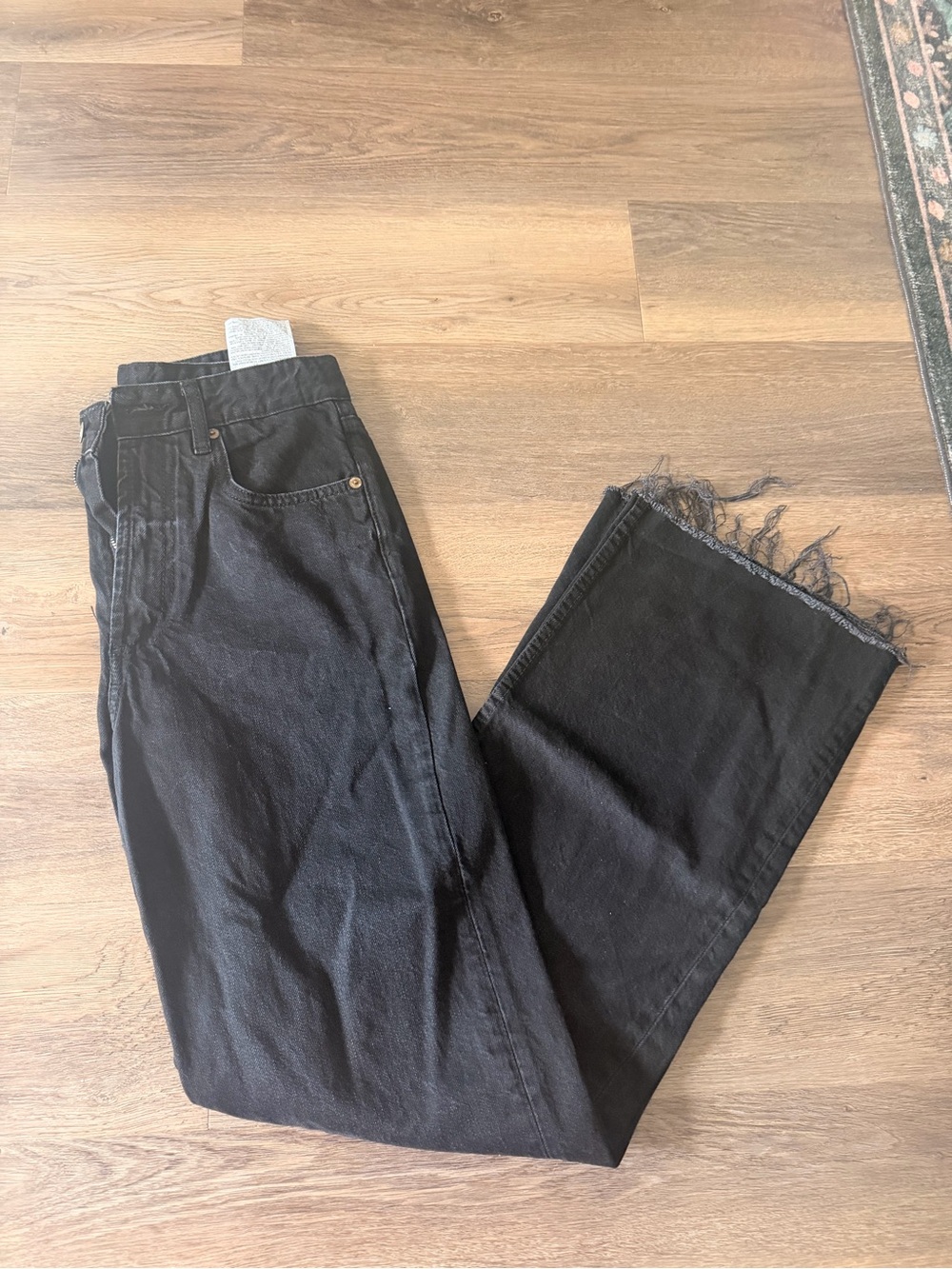 Zara Black wide straight Jeans with Frayed Hem